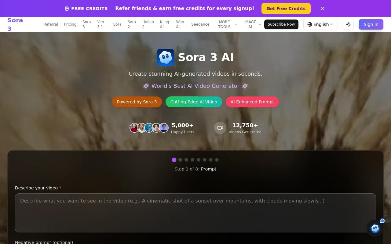 Screenshot of the Sora website