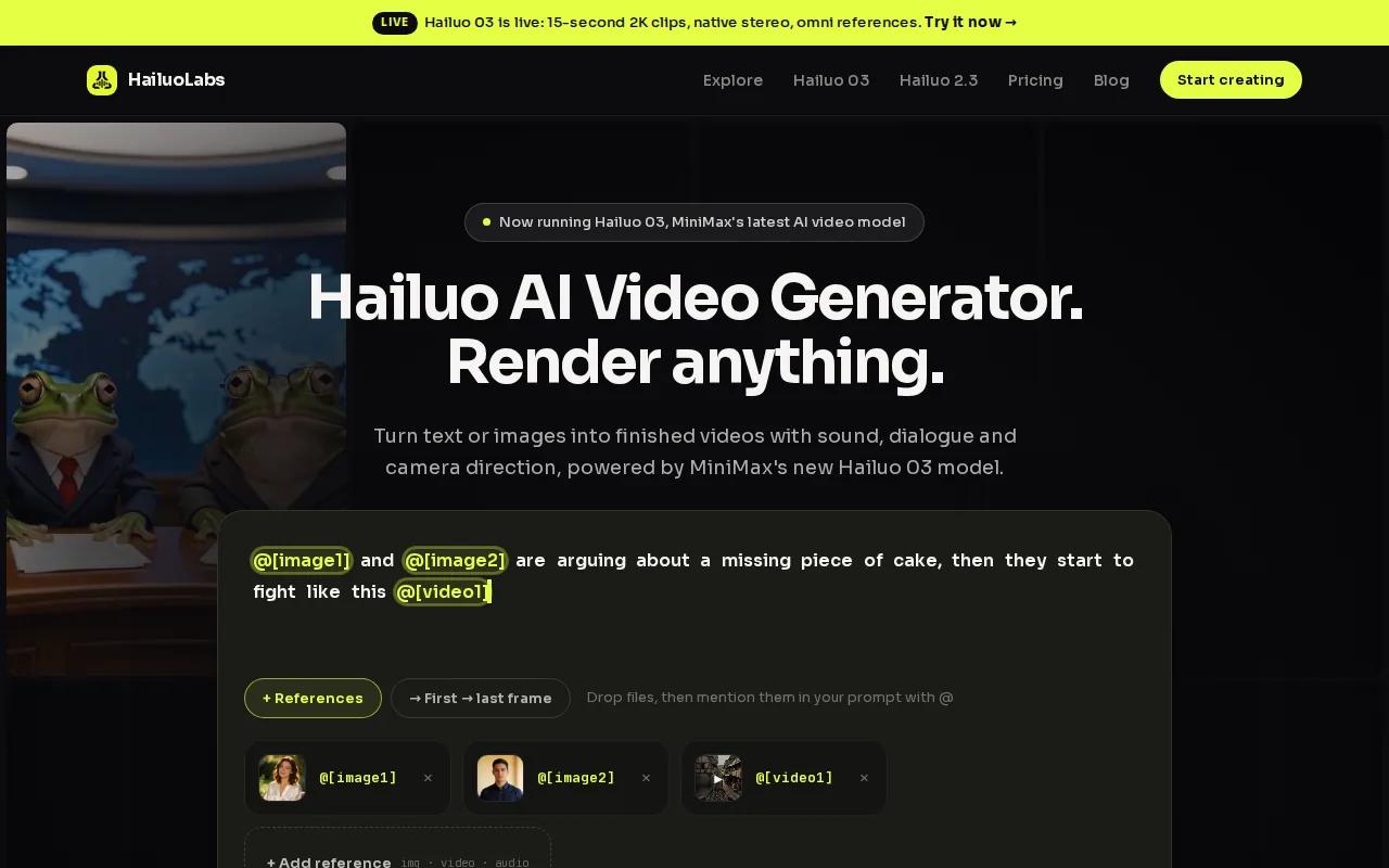 Screenshot of the Hailuo AI website