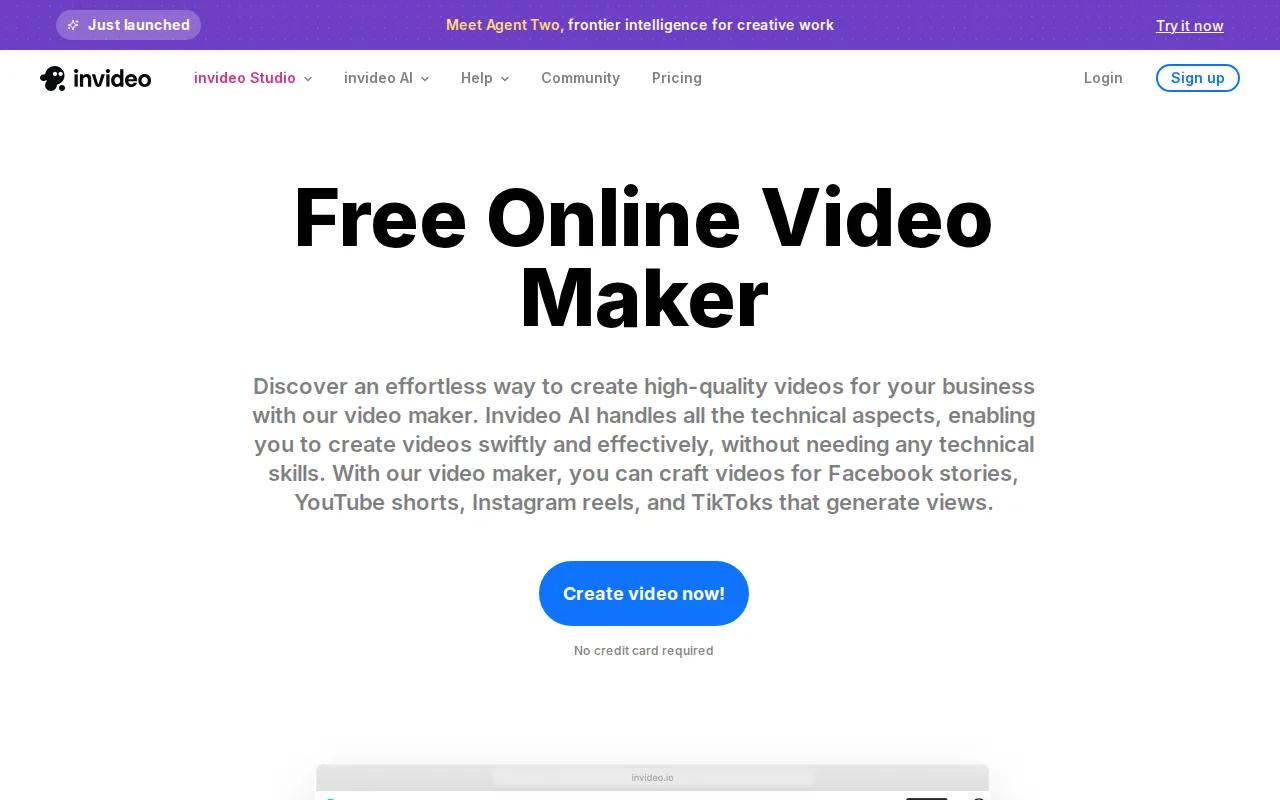 Screenshot of the InVideo website