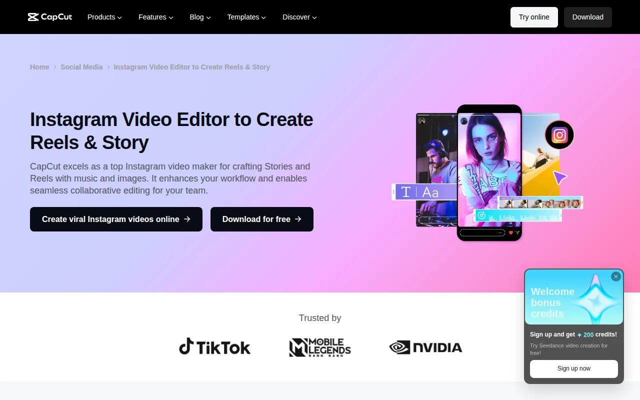 Screenshot of the CapCut website