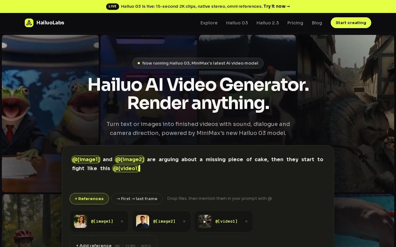 Screenshot of the HailuoLabs website