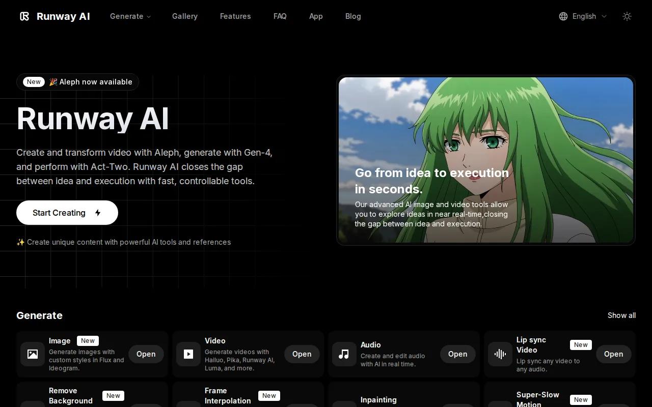 Screenshot of the Runway: Fine-grained creative control website