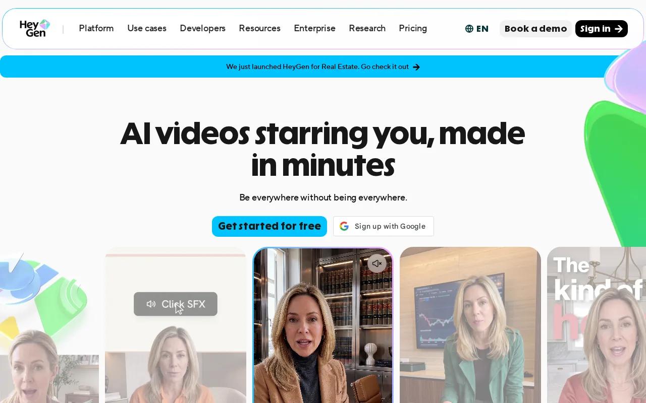 Screenshot of the HeyGen: Scripted avatar and presenter videos website