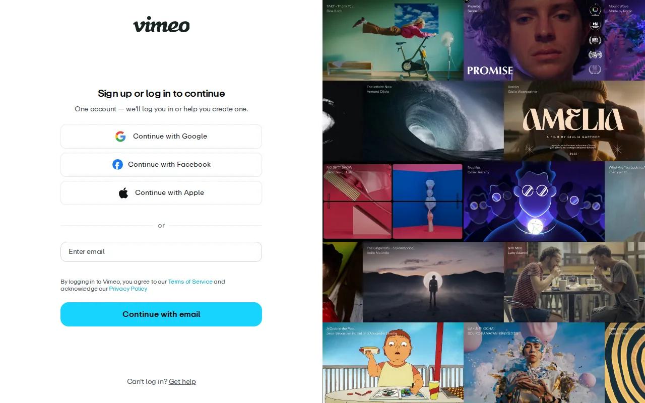 Screenshot of the Vimeo website