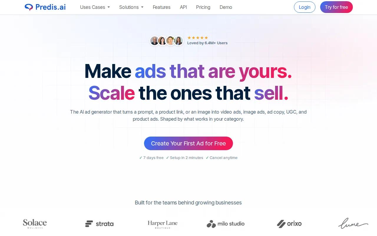 Screenshot of the Predis.ai website