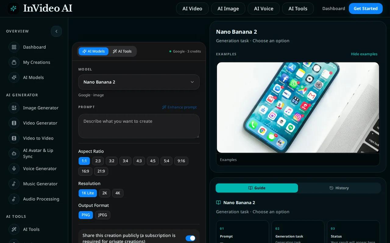 Screenshot of the InVideo AI website