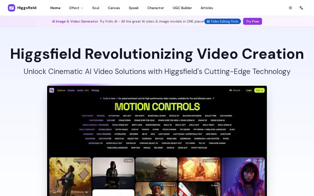Screenshot of the Higgsfield website