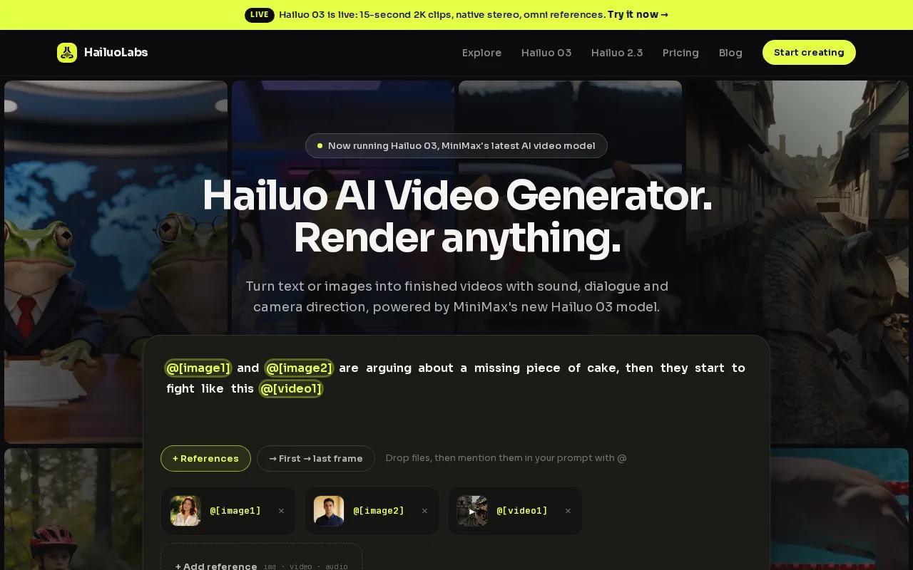 Screenshot of the HailuoLabs website