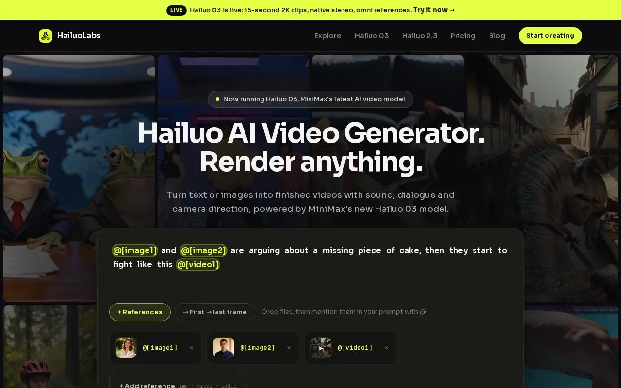 Screenshot of the HailuoLabs website