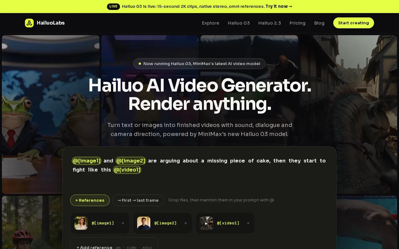 Screenshot of the HailuoLabs website