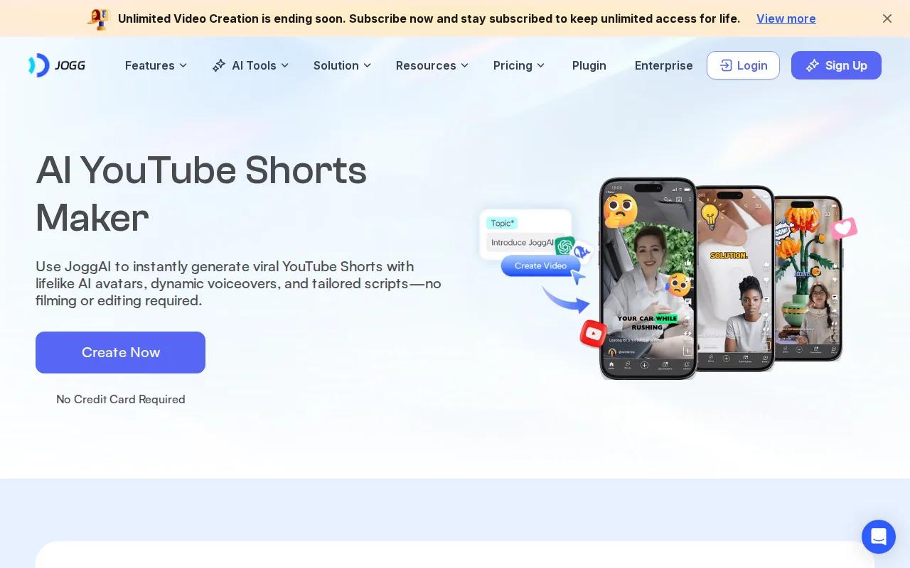 Screenshot of the Jogg AI website