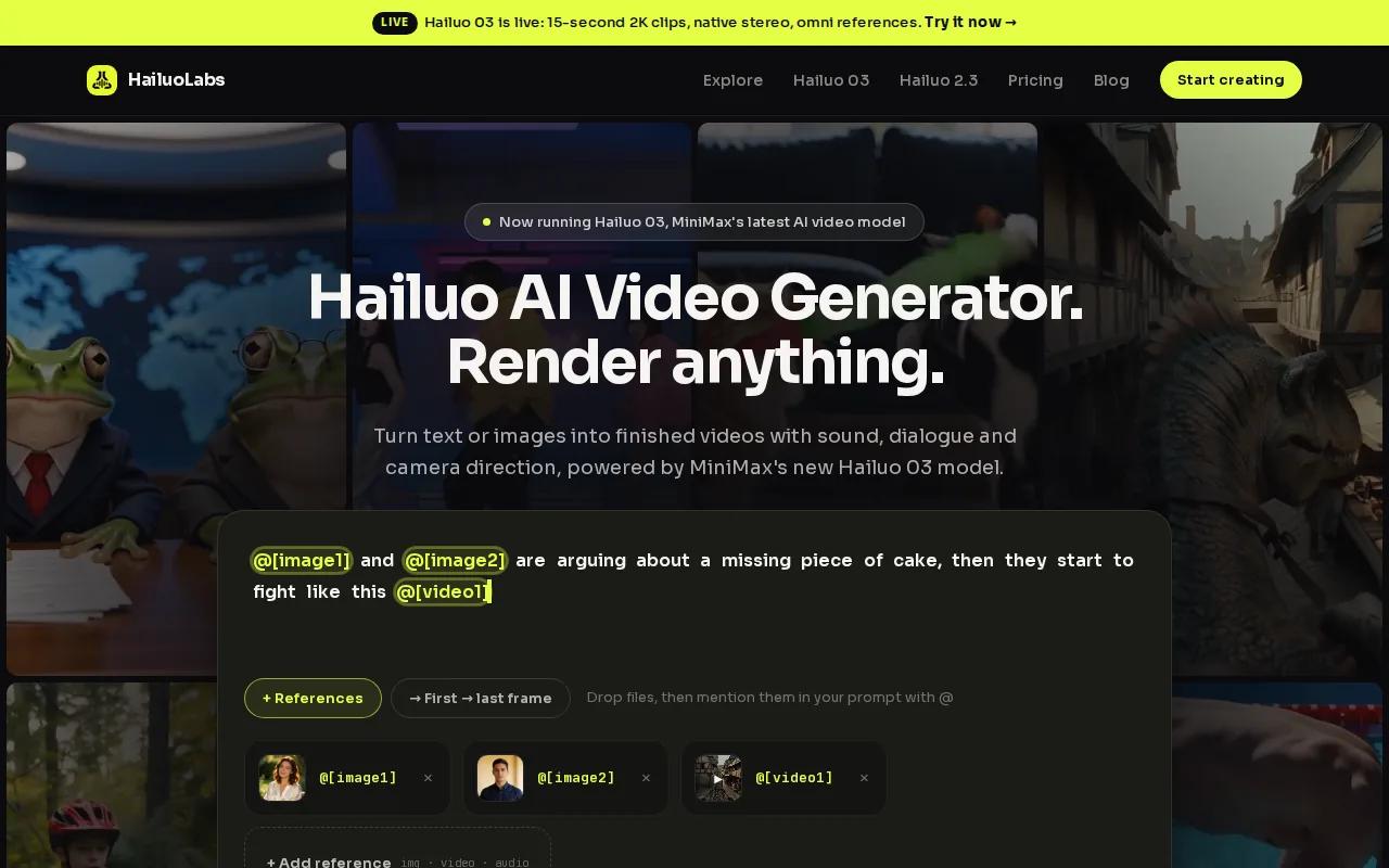 Screenshot of the HailuoLabs website