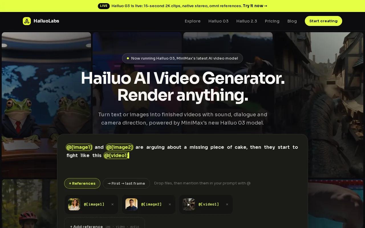 Screenshot of the HailuoLabs website