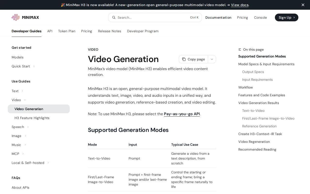 Screenshot of the Minimax website