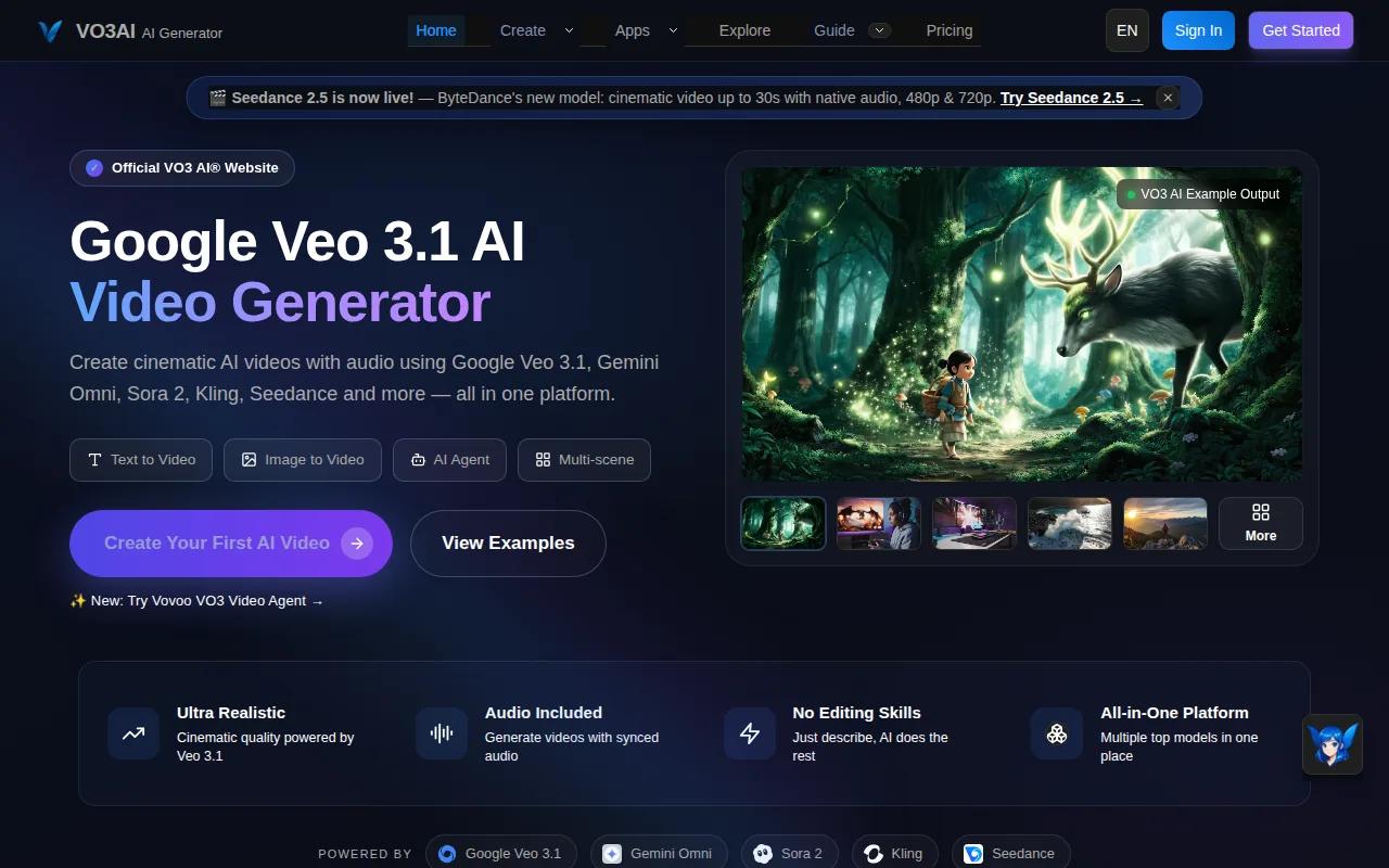 Screenshot of the VO3 AI website