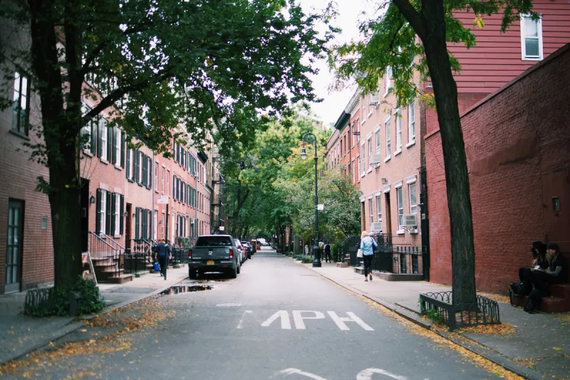 Leafy red-brick street in the West Village
