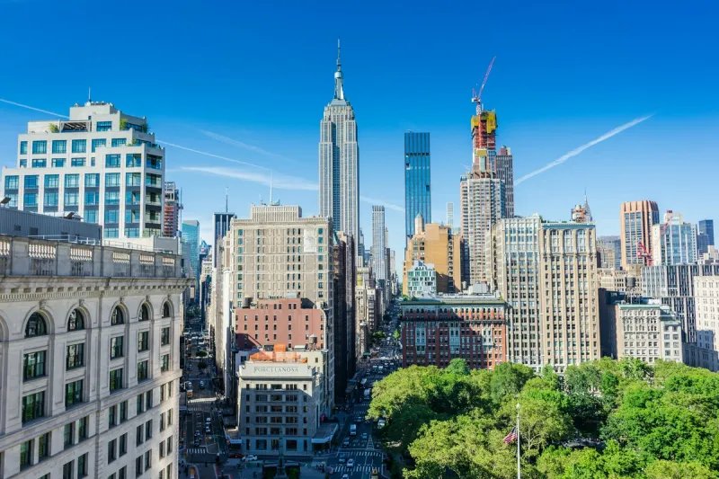 Madison Square Park treetops and the Empire State Building, NoMad