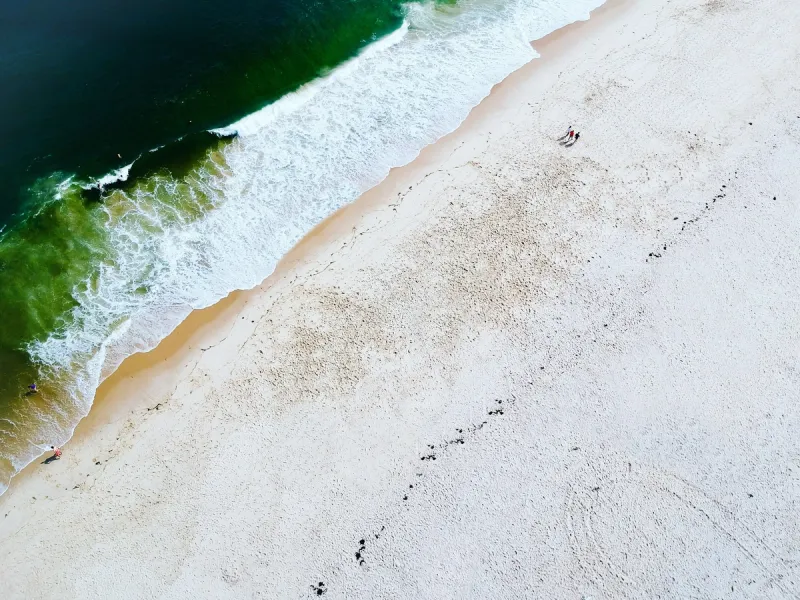 Aerial view of surf and shoreline at Water Mill