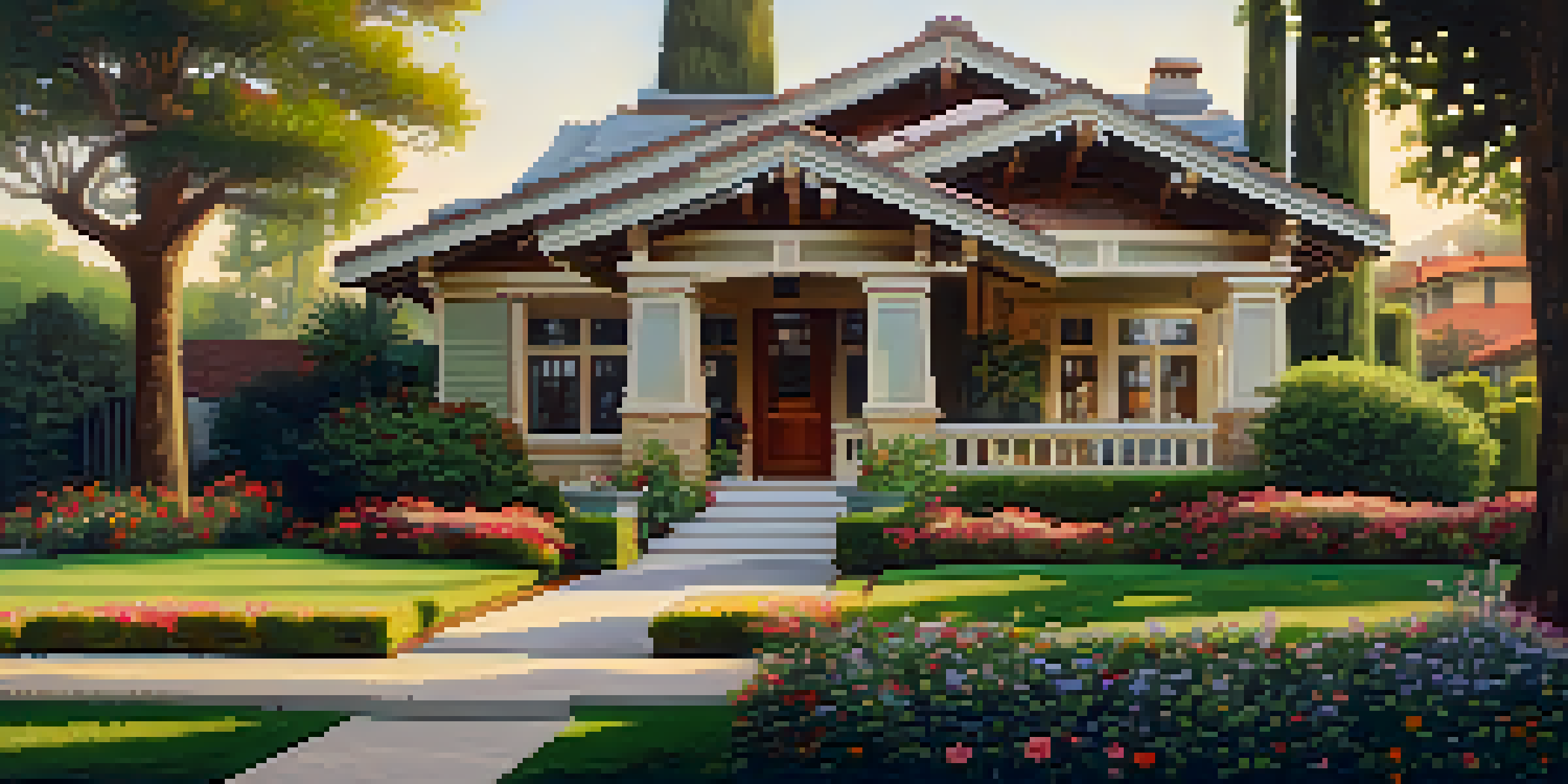 A Craftsman-style home with detailed woodwork and a colorful garden in Pasadena, illuminated by soft afternoon sunlight.