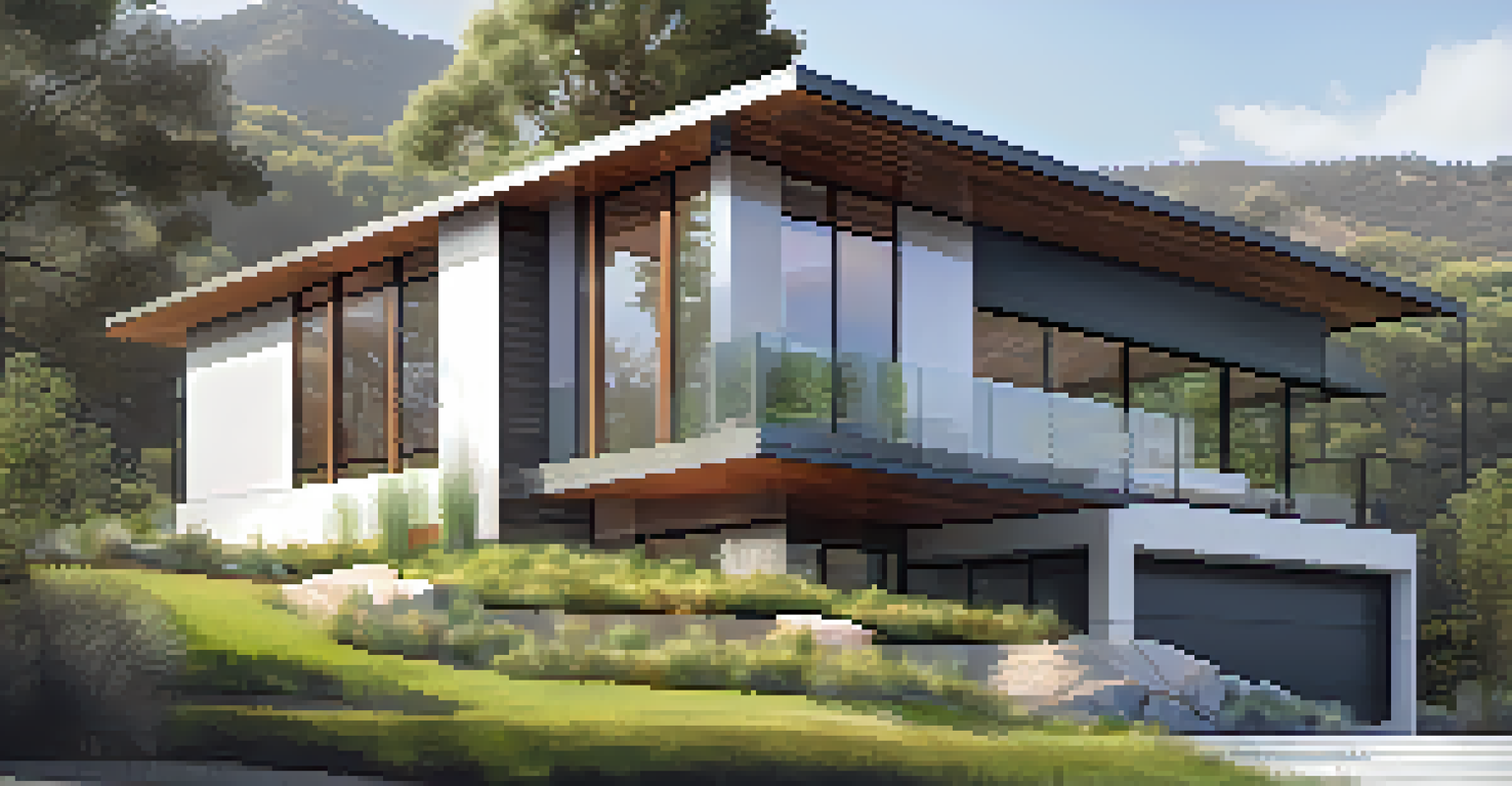 A contemporary eco-home in Pasadena showcasing sustainable architecture with green features and large windows.