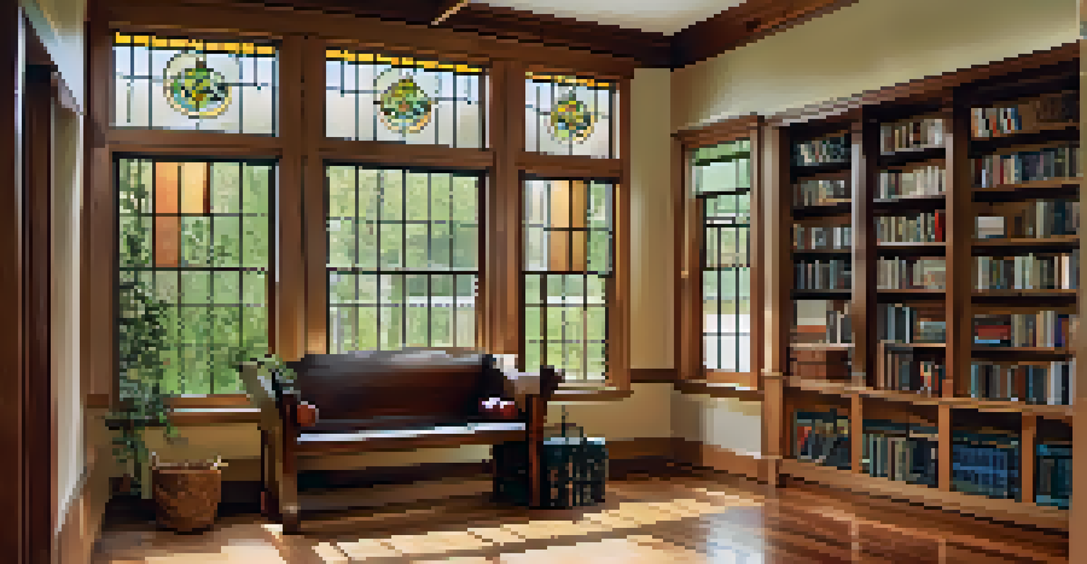 The inviting interior of a Craftsman home with natural light, built-in furniture, and beautiful wooden details.