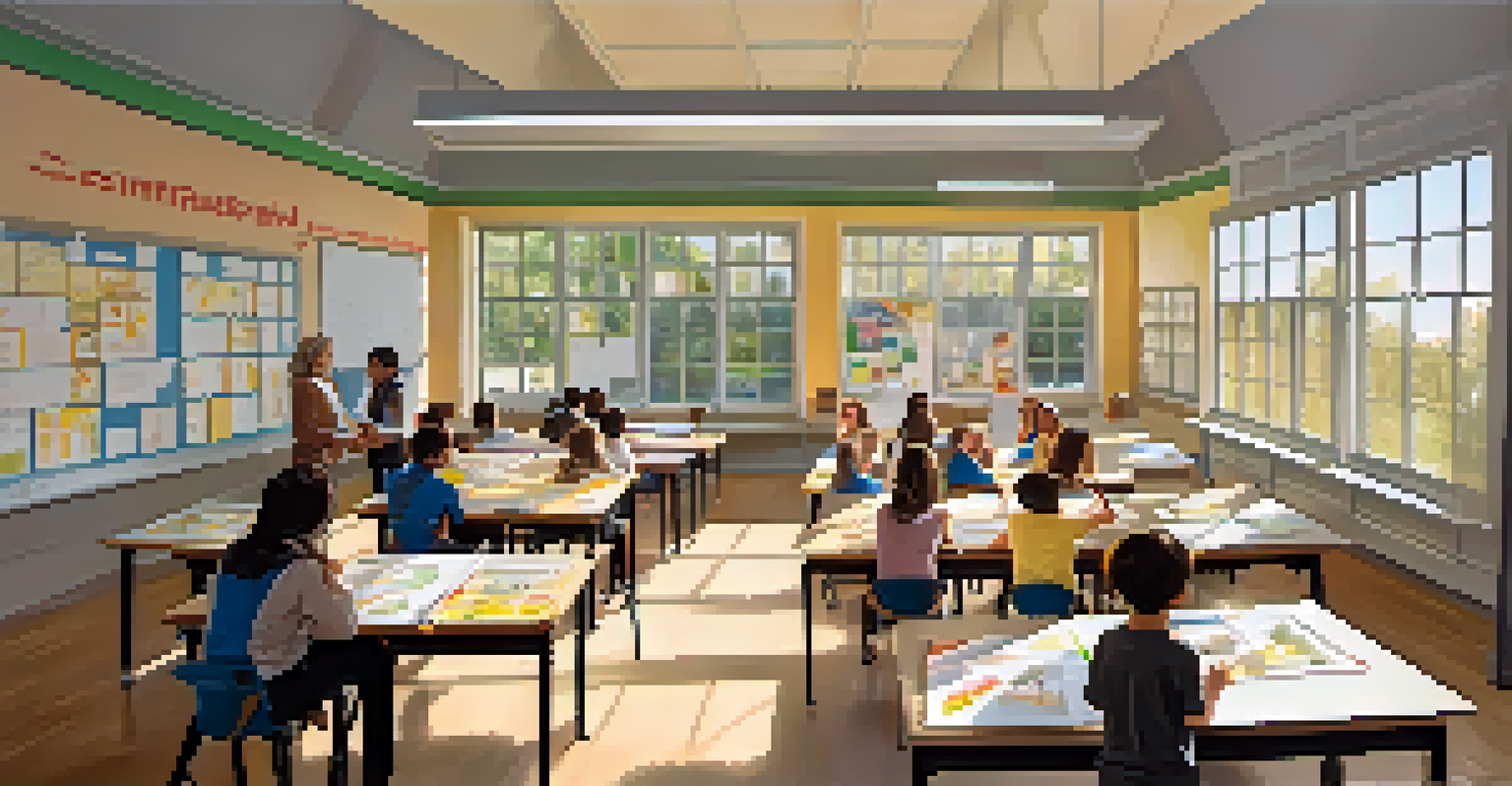 Students in a Pasadena classroom participating in an educational workshop on architectural preservation, with engaging materials and a teacher illustrating concepts.