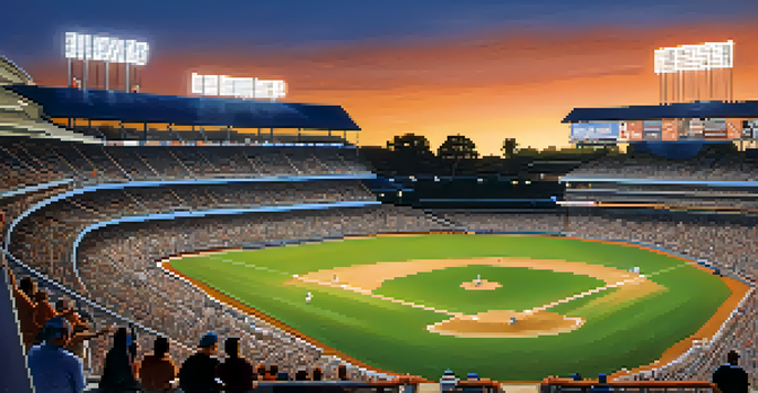 A lively baseball game featuring enthusiastic fans in Pasadena, illuminated by stadium lights under a twilight sky.