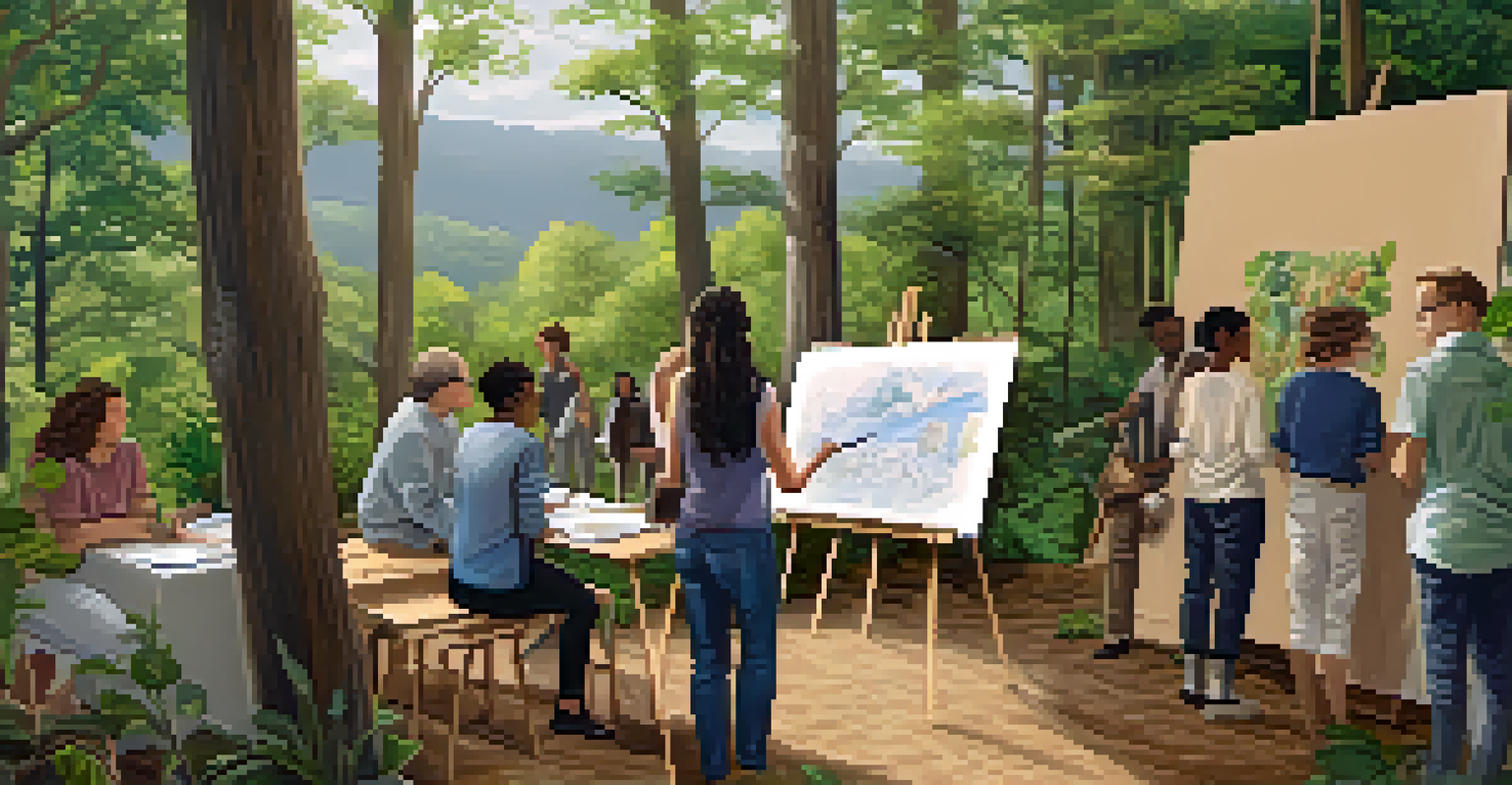 A diverse group of participants in a workshop learning about sustainability and eco-friendly practices surrounded by plants.