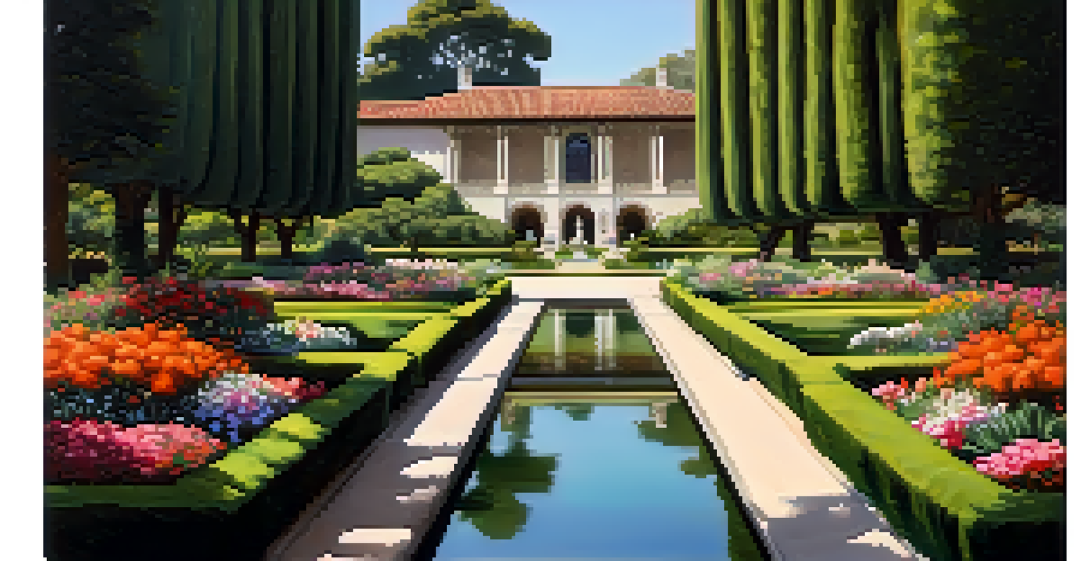 Outdoor view of the Huntington Library with lush gardens and visitors enjoying the tranquil setting.