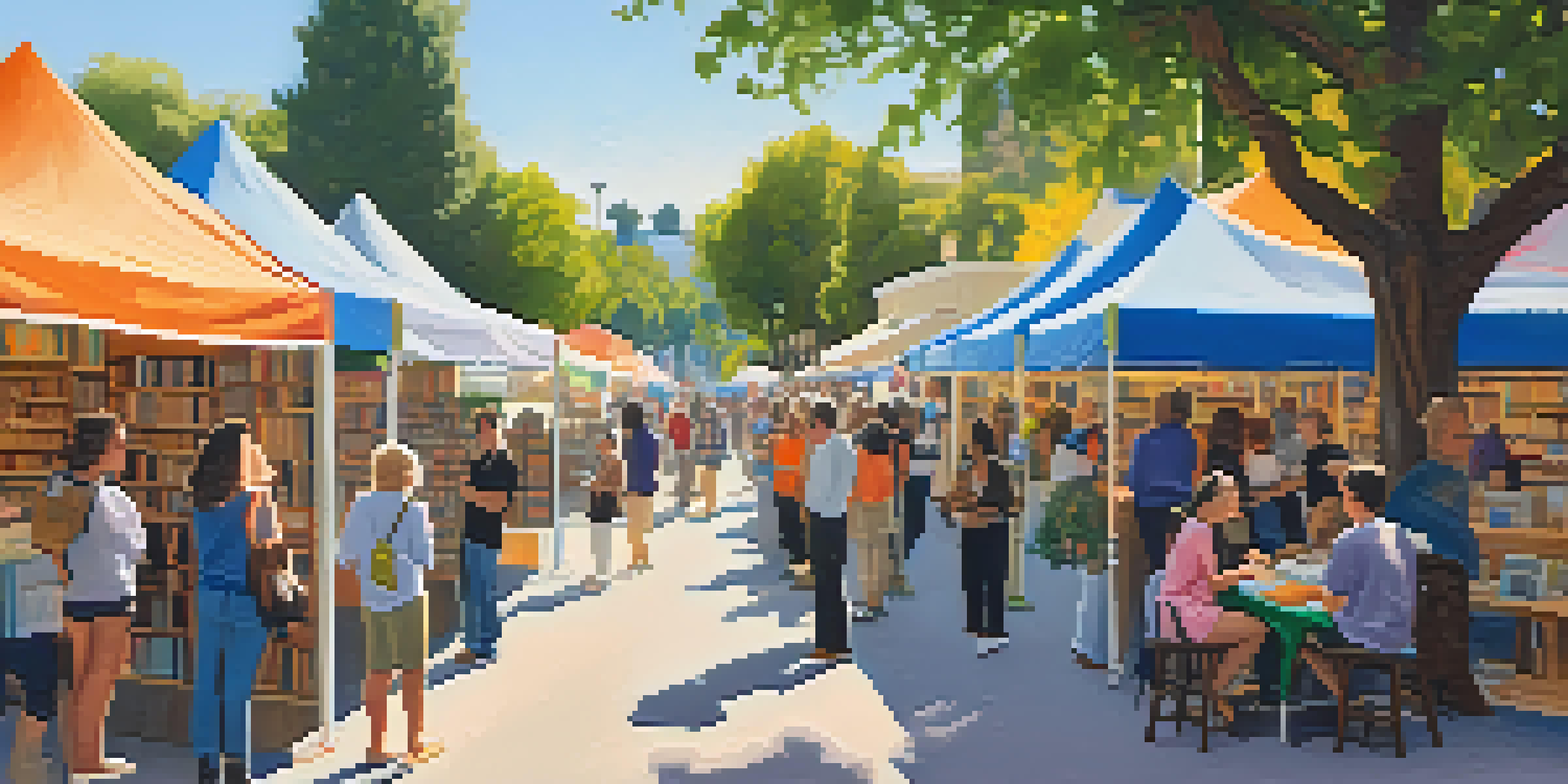 A lively outdoor literary festival in Pasadena with diverse attendees, authors signing books, and colorful tents under bright sunlight.