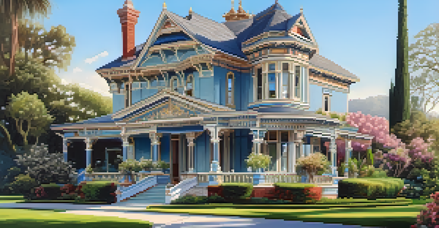 A stunning Victorian mansion in Pasadena with ornate details and colorful gardens, showcasing its historical elegance.