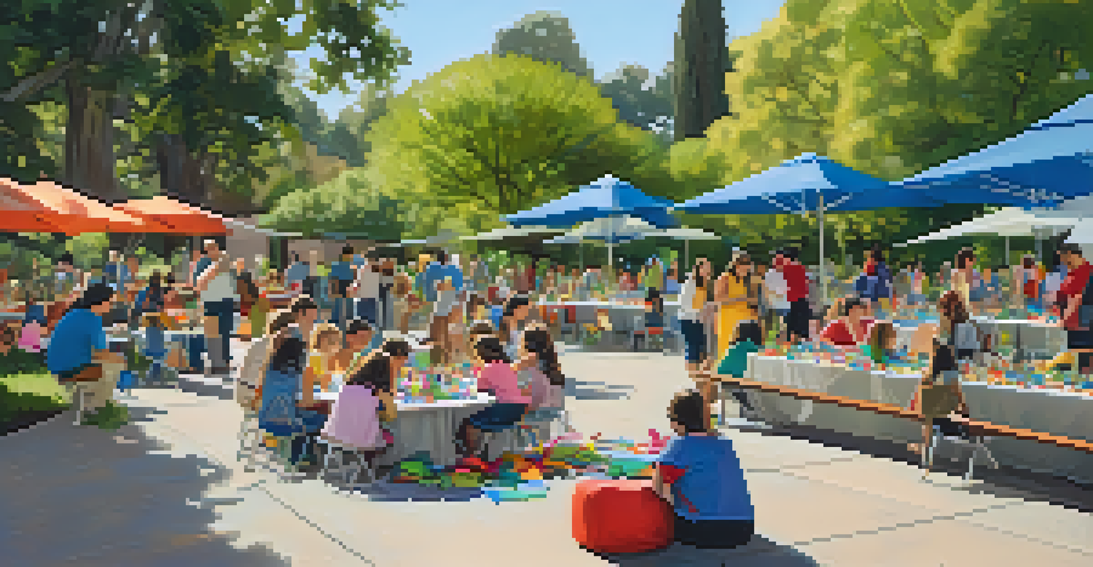 Families participating in an art workshop in the Norton Simon Museum's sculpture garden, surrounded by art and nature.