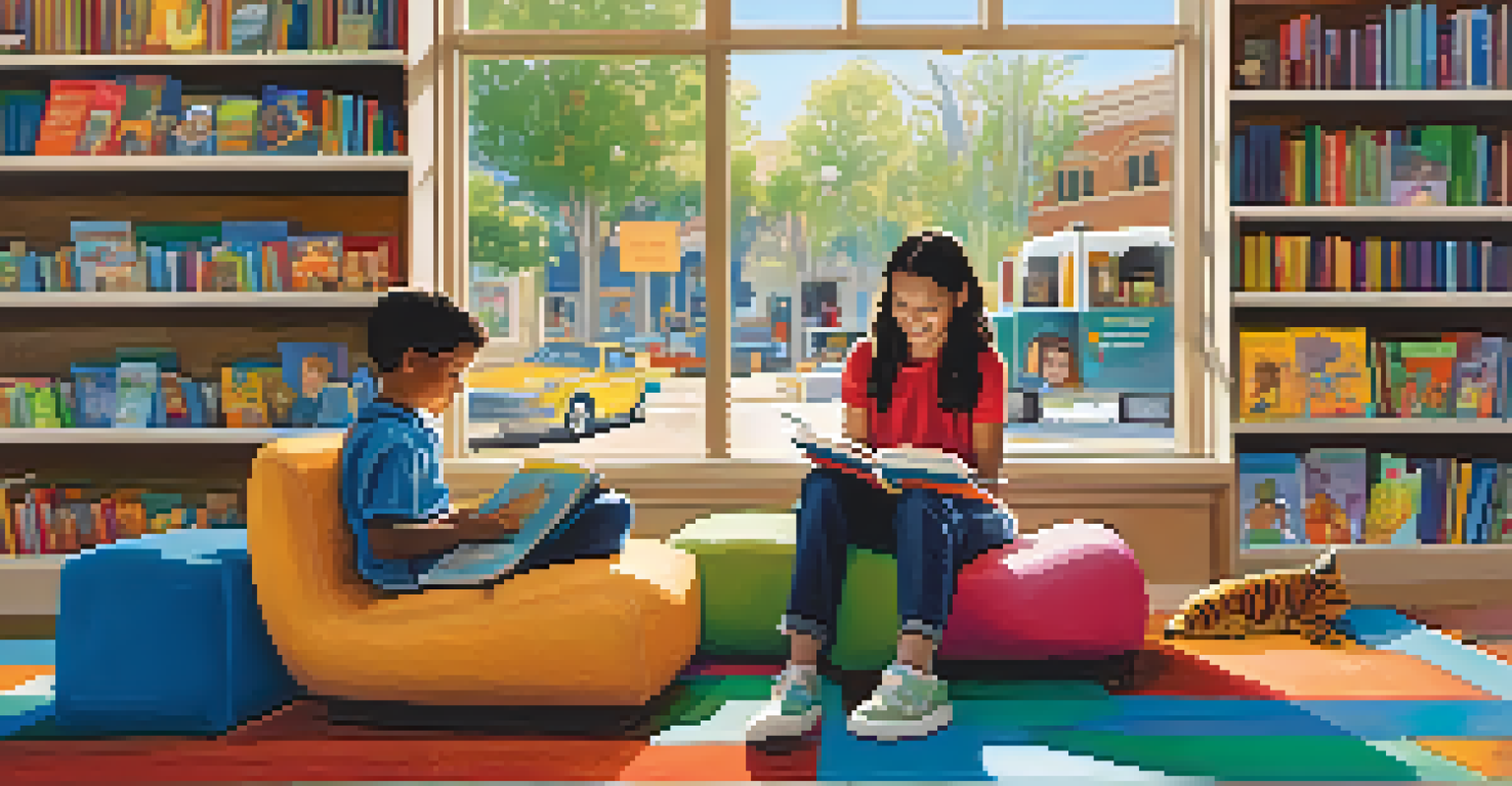 A cheerful children's reading corner in a Pasadena bookstore with children listening to a story.