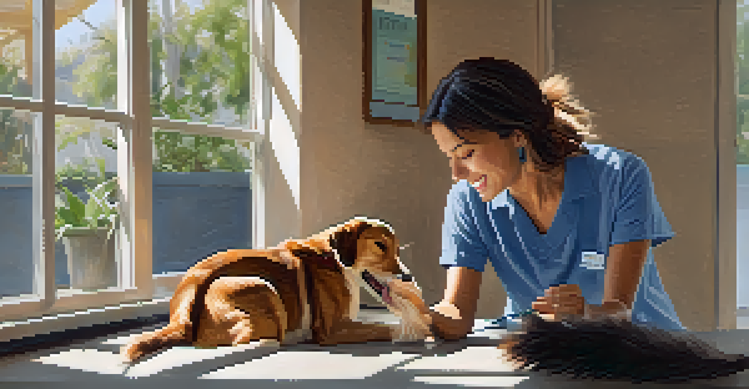 A volunteer at the Pasadena Humane Society interacting with animals, surrounded by warm lighting and a cozy atmosphere.
