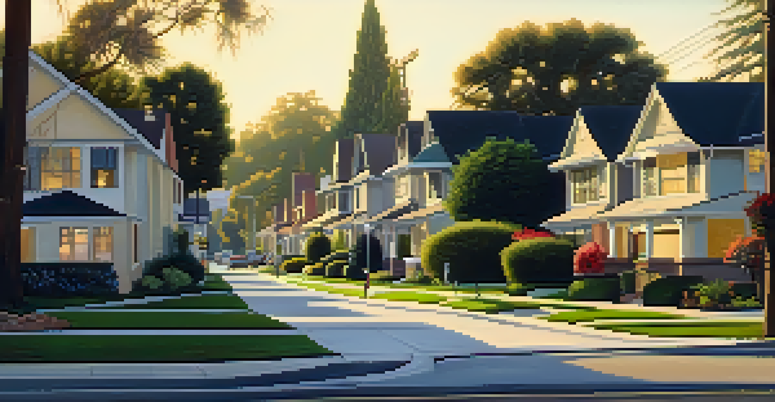 A modern Pasadena neighborhood with homes, a public transit station, and people commuting in the evening light.