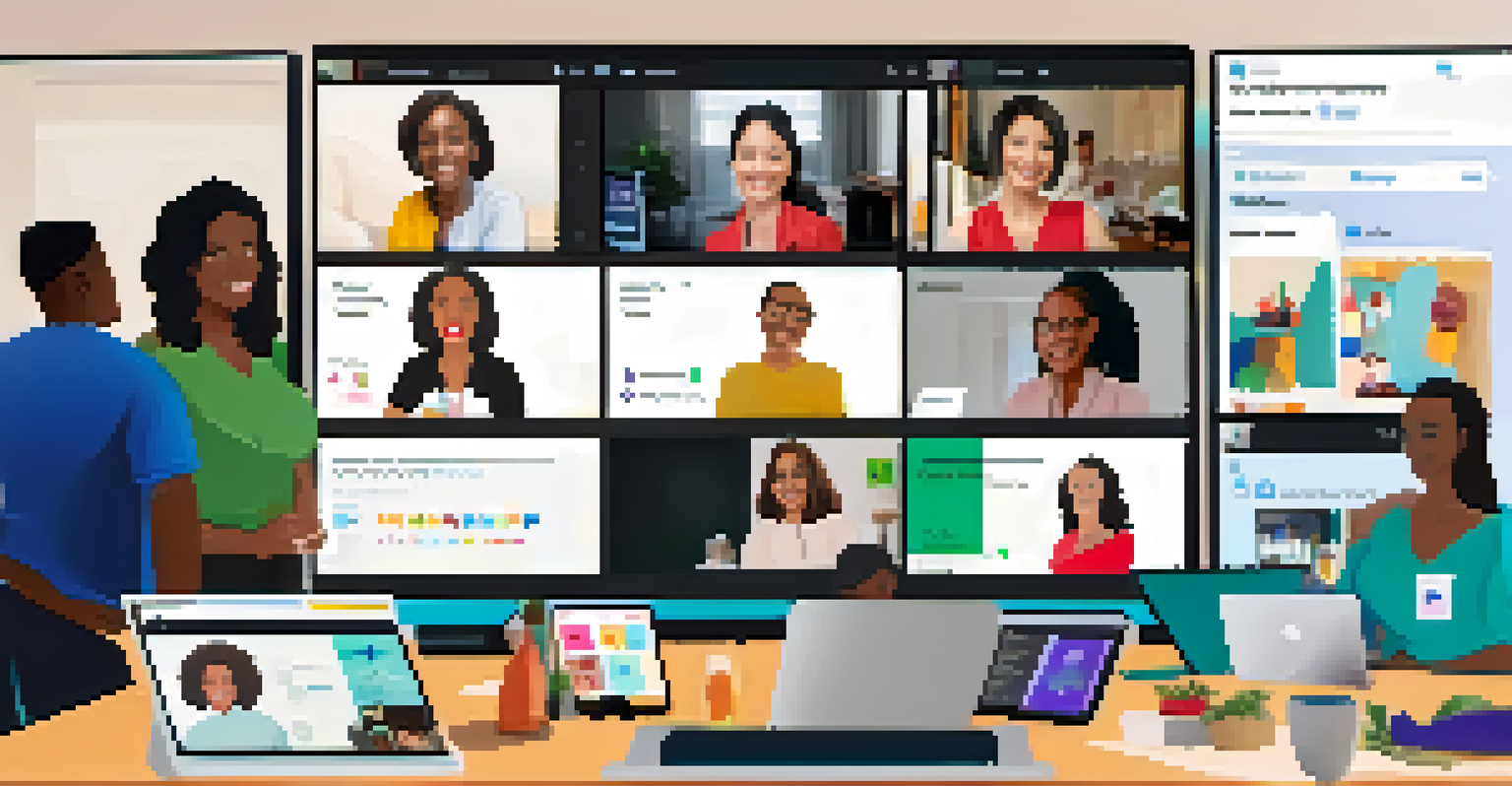 An online health education session with diverse participants engaged in a video call, listening to a health educator.