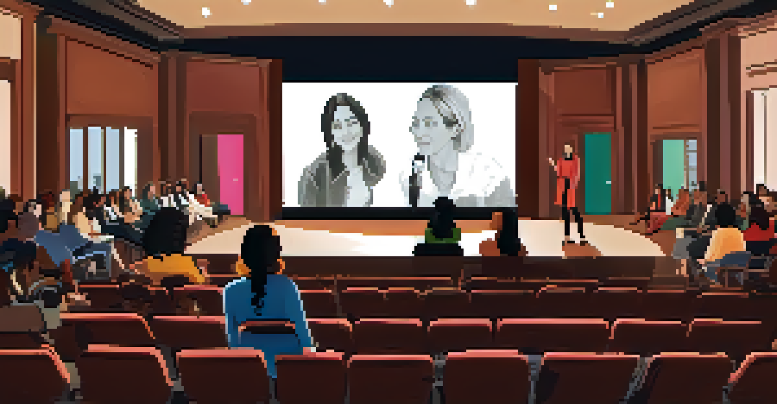 A panel of female filmmakers discussing their experiences in a cozy auditorium during CineMaven’s Women’s Film Festival, with an engaged audience.