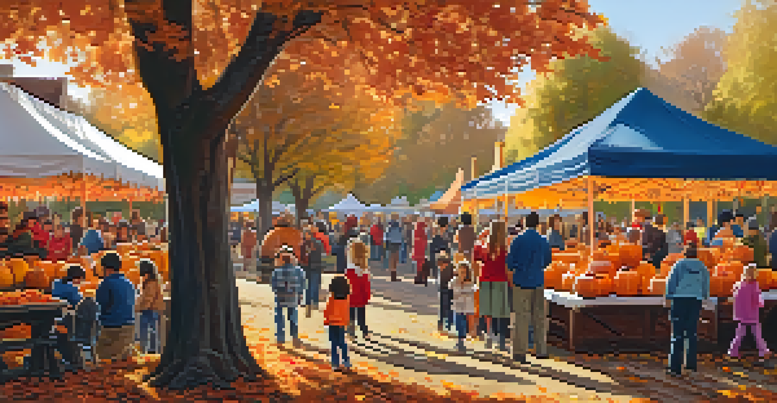An autumn festival in Pasadena parks with families carving pumpkins, enjoying caramel apples, and playing among colorful fall leaves.