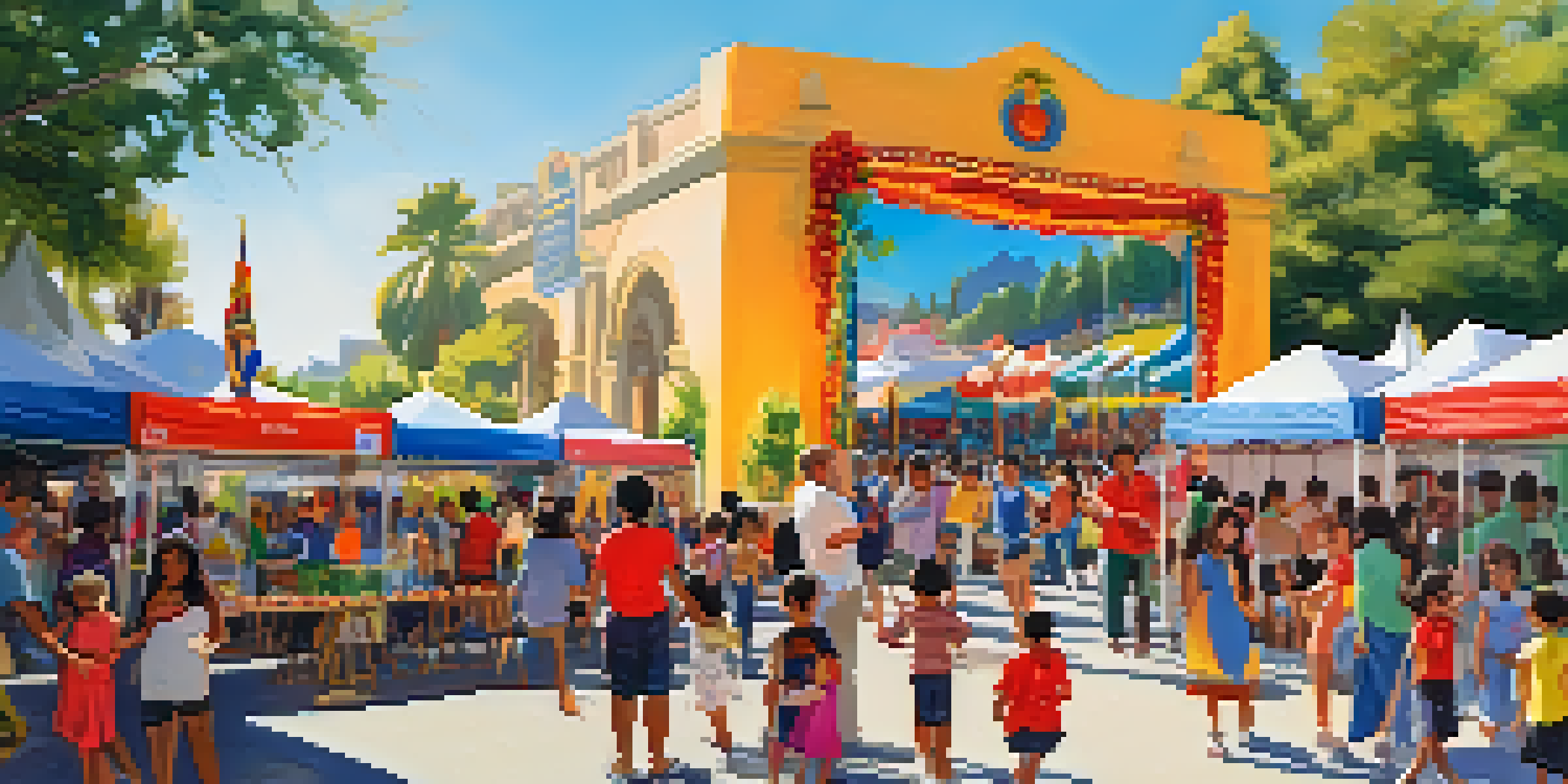 A lively festival scene with families, food stalls, and cultural performances in Pasadena, showcasing diversity.
