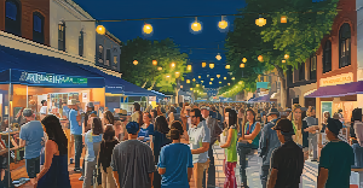 An evening scene during ArtNight with artists and performers engaging a lively crowd in Pasadena.