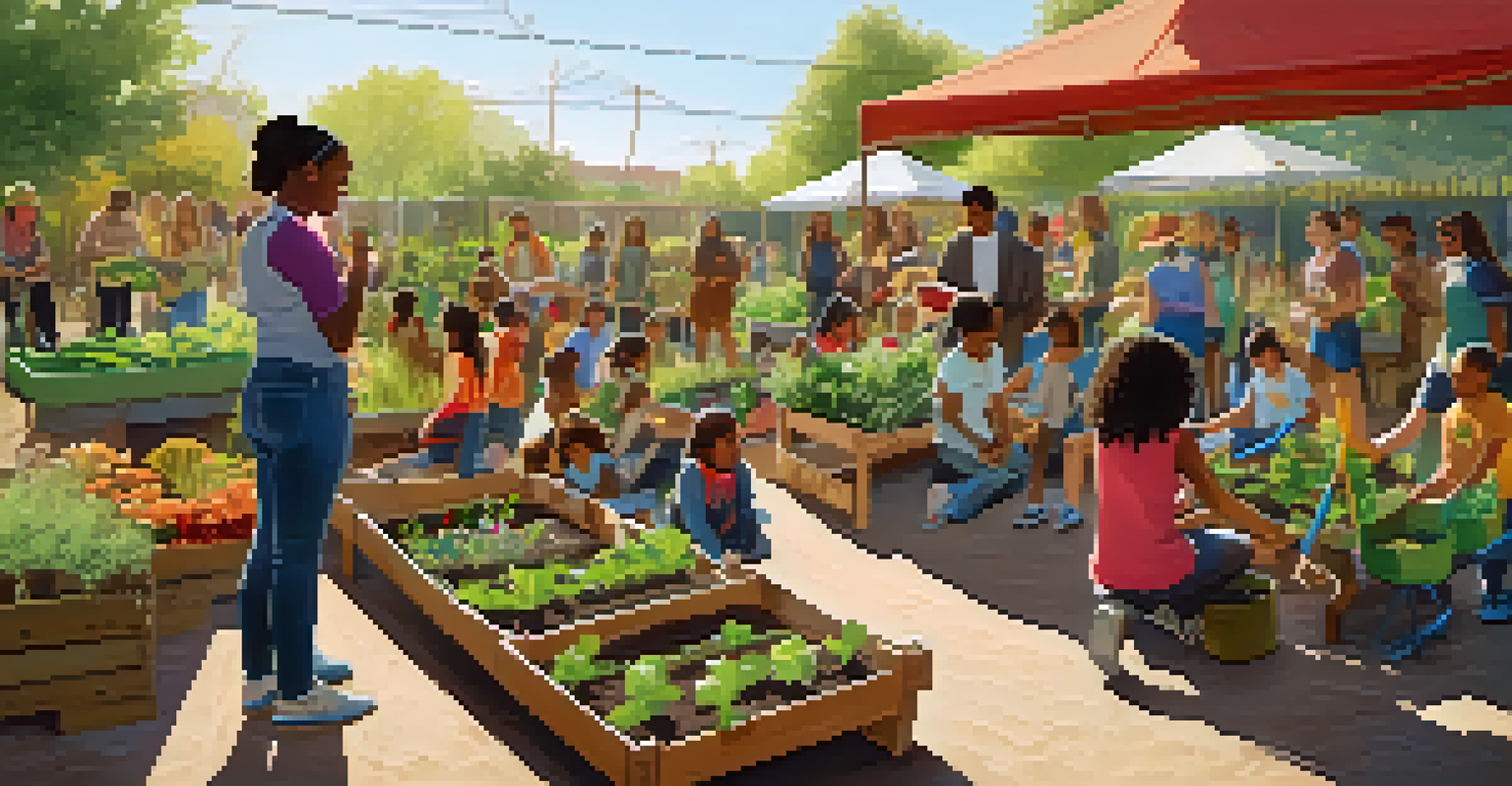 An educational workshop in a community garden, featuring children and adults learning planting techniques from an expert.