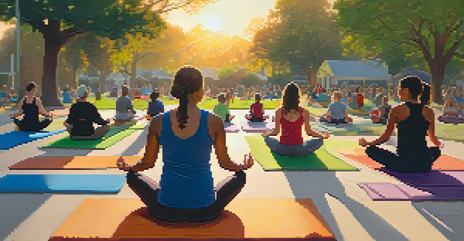 Residents of Pasadena practicing outdoor yoga in a park during sunset, showcasing community health and wellness.