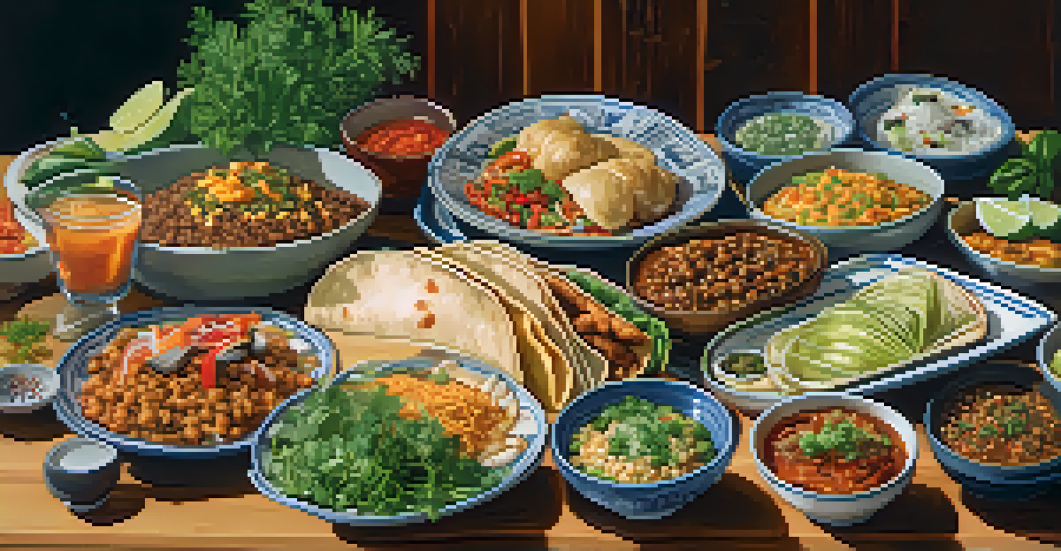 A colorful display of diverse cultural dishes on a wooden table, showcasing the culinary diversity of Pasadena.