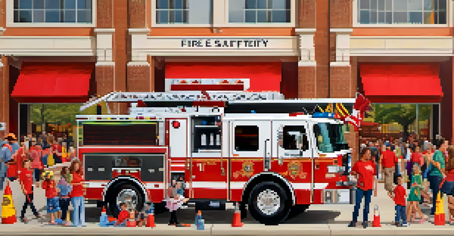 A community event at a Pasadena fire station, with families interacting with firefighters and learning about fire safety.