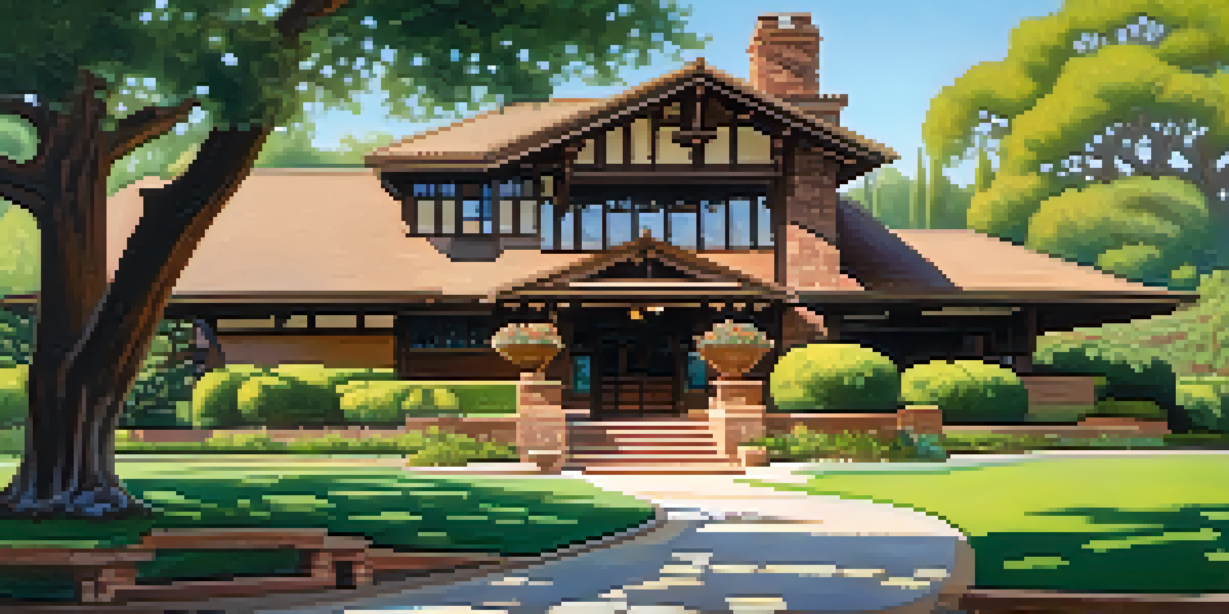A beautiful Arts and Crafts style house surrounded by green gardens and blue sky in Pasadena.