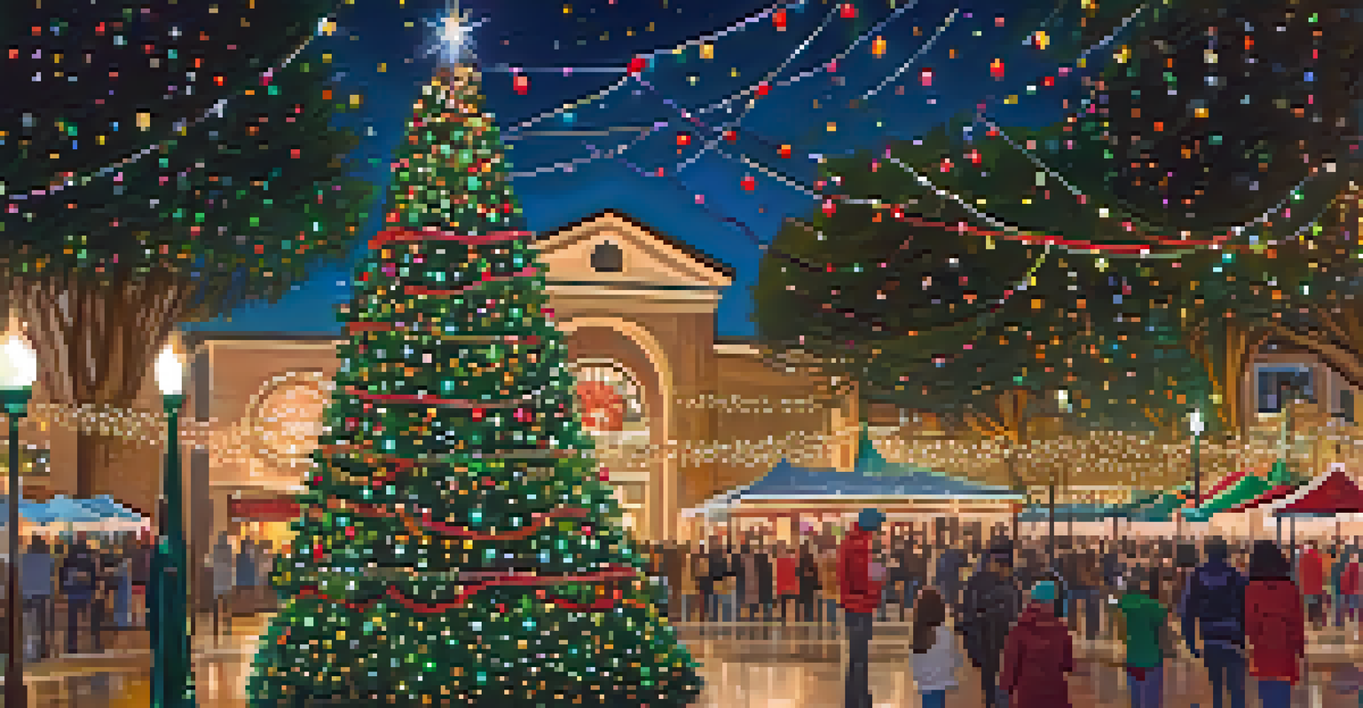 Close-up of a decorated holiday tree with twinkling lights and ornaments at the Festivals of Lights in Pasadena.