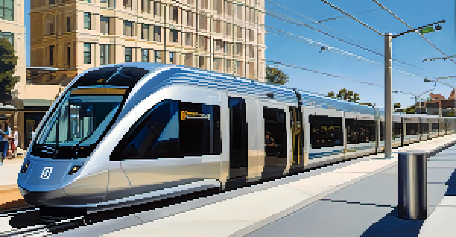 Modern Metro Gold Line train at Pasadena station with commuters and contemporary architecture.