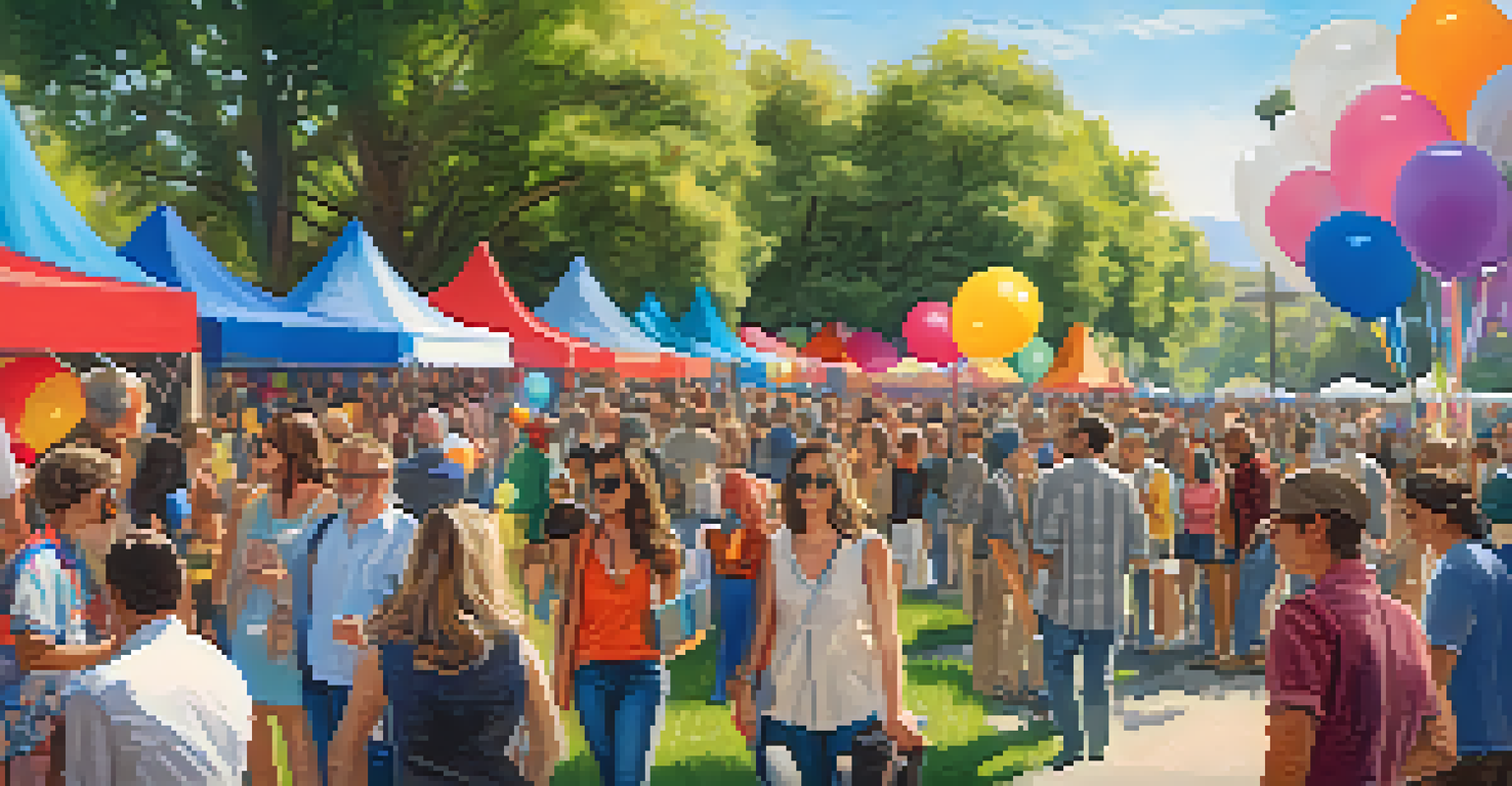 An outdoor art event in Pasadena showcasing various digital artworks with attendees interacting and enjoying the atmosphere.