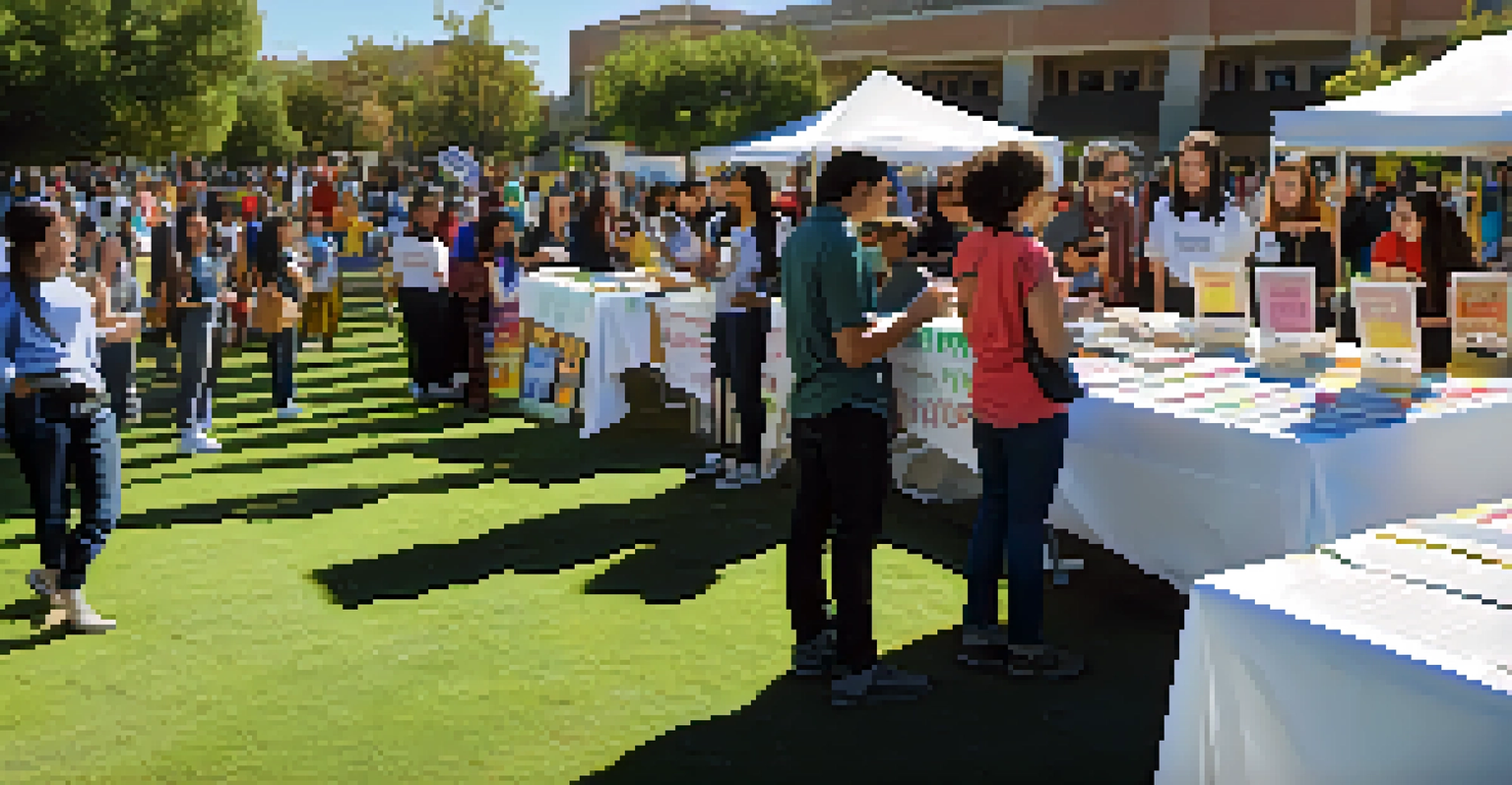 A community engagement event at Pasadena City College, with students and community members interacting at an information table.