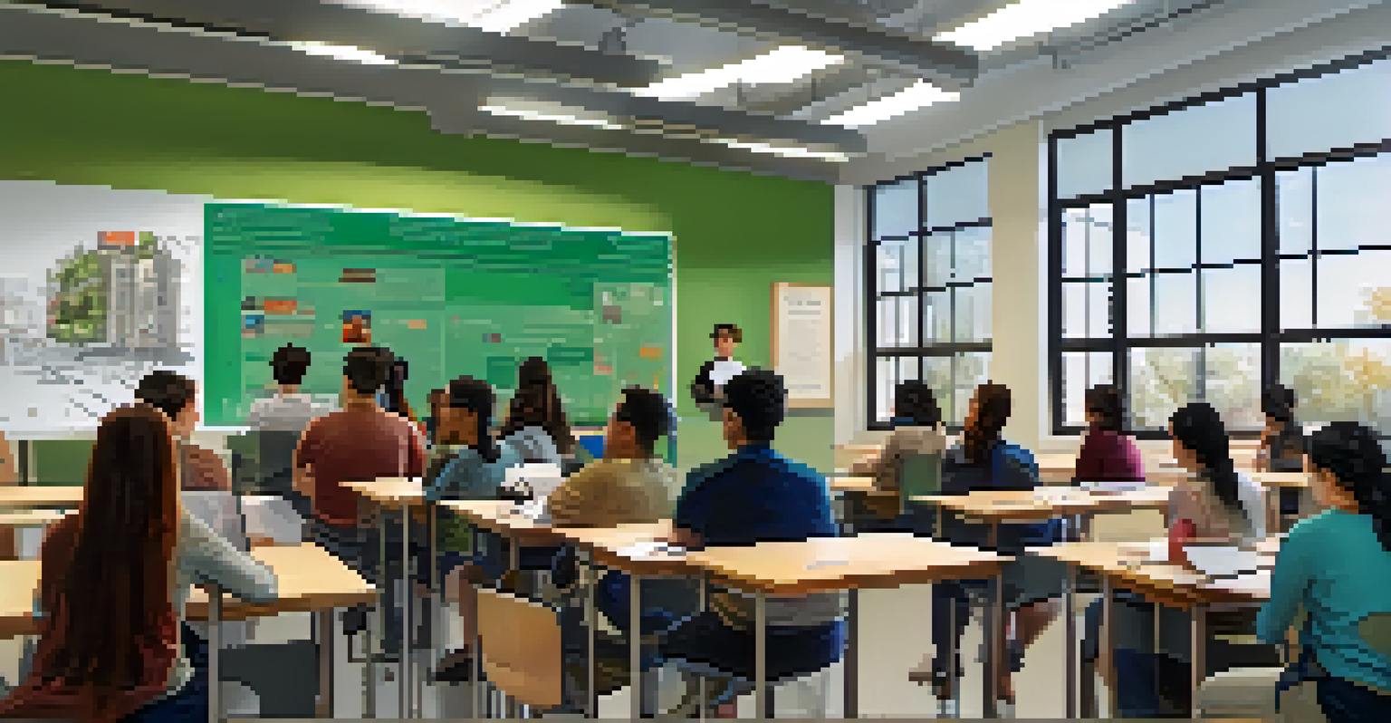 A classroom at Pasadena City College with students listening to a professor, surrounded by educational materials and technology, representing a personalized learning experience.